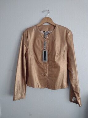 Mac & Jac Gold Leather Button Down Blazer